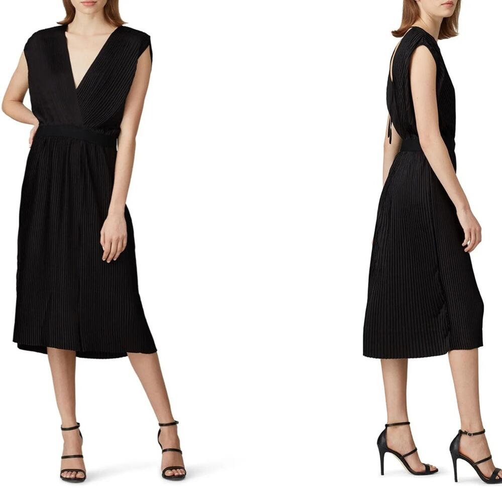 RTR Tome Black Cross Front Sleeveless Pleated Midi‎ Dress Sz S